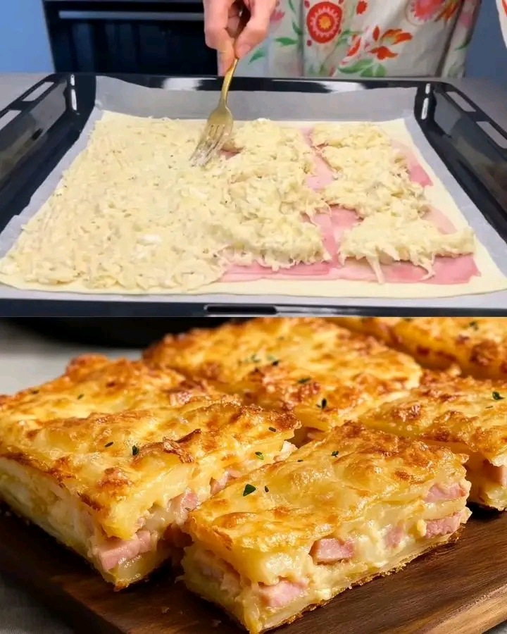 Pastel de hojaldre con jamón, patatas y queso: un manjar delicioso y fácil de preparar