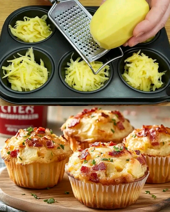 "Muffins de papa, tocino y queso: ¡Un bocado irresistible y sabroso!"