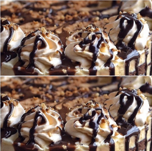 Tarta de Queso y Brownie con Helado de Chocolate Caliente