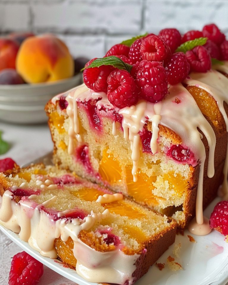 Título único: Pastel Jugoso de Melocotón y Frambuesa: El postre perfecto para el verano