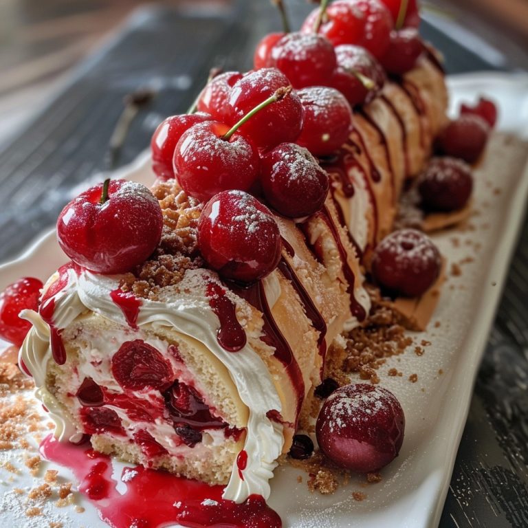 Rollo de pastel de queso y cerezas: combinación perfecta de sabores en un postre enrollado